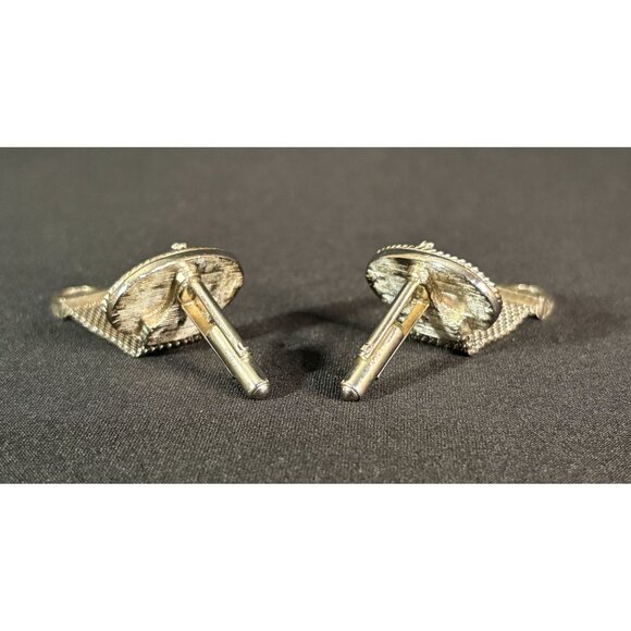 Vintage Delft Swank Nautical Blue Porcelain Sailboat Cufflinks Silver Tone Oval - Picture 4 of 13